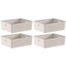 Kit 4 Caixas Organizadoras Ou Multiuso 12L Bege Flow 34x27x13cm Lavanderia Closet Banheiro