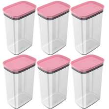 Kit 6 Potes Herméticos Retangulares Grandes com Tampa 2,3L Porta Mantimentos Cozinha Rosa Quartzo