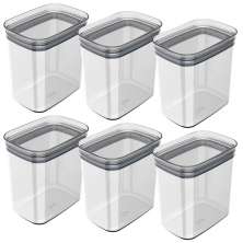 Kit 6 Potes Herméticos Retangulares Médios com Tampa 1,5L Porta Mantimentos Cozinha Natural