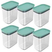 Kit 6 Potes Herméticos Retangulares Médios com Tampa 1,5L Porta Mantimentos Cozinha Verde Menta