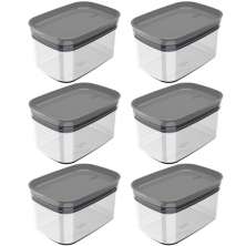 Kit 6 Potes Herméticos Retangulares Pequenos com Tampa 650ml Porta Mantimentos Cozinha Chumbo