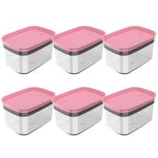 Kit 6 Potes Herméticos Retangulares Pequenos com Tampa 650ml Porta Mantimentos Cozinha Rosa Quartzo