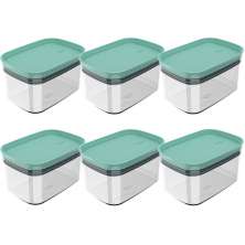 Kit 6 Potes Herméticos Retangulares Pequenos com Tampa 650ml Porta Mantimentos Cozinha Verde Menta