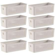 Kit 8 Cestos Caixa Organizadora 3L Flow Bege 27x12x9cm Close