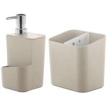 Kit Escorredor De Talheres E Dispenser Para Detergente Esponja Cozinha Bege
