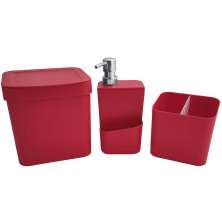 Kit Escorredor De Talheres Porta Detergente Lixeira Cozinha Vermelho