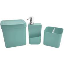 Kit Escorredor Louça Talheres Porta Detergente E Lixeira Ou Verde Menta