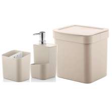 Kit Lixeira 4,7L Escorredor de Talheres Dispenser Detergente Cozinha Bege