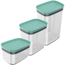 Kit Potes Herméticos Retangulares 0,65L 1,5L e 2,3L Porta Mantimentos com Tampa Verde Menta