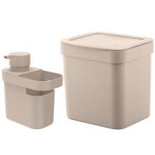 Lixeira Para Pia De Cozinha 4,7L E Dispenser Porta Detergente E Organizador 650ml Bege OU