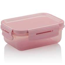 Pote Click Retangular 380ml Com Tampa Hermética Trava Lanche Rosa