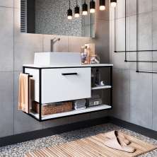 Gabinete Suspenso com Cuba Angel 1 PT Preto e Branco 80 cm