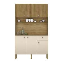 Armário de Cozinha Compacta 6 Portas e 1 Gaveta 111cm Veneza Ripado Freijó/Vanilla - Pallazio