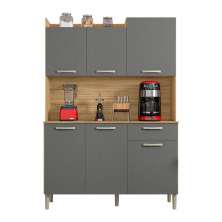 Armário de Cozinha Compacta 6 Portas e 1 Gaveta 121cm Florença Freijó/Grafite - Pallazio