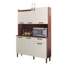 Armário de Cozinha Compacta 6 Portas e 1 Gaveta 121cm Florença Nogueira/Off White - Pallazio