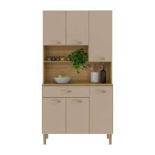 Armário de Cozinha Compacta 6 Portas e 1 Gaveta 90cm Baco Freijó/Vanilla - Pallazio