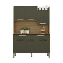 Armário de Cozinha Compacta 6 Portas e 2 Gavetas 132cm Silver Freijó Real - Pallazio