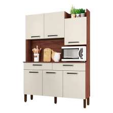 Armário de Cozinha Compacta 6 Portas e 2 Gavetas 132cm Silver Nogueira/Off White - Pallazio