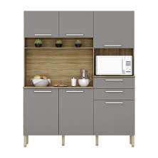 Armário de Cozinha Compacta 6 Portas e 2 Gavetas 160 cm Duquesa Freijó/Grafite - Pallazio