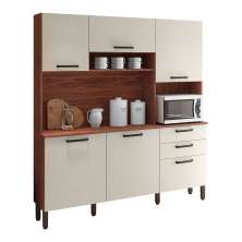 Armário de Cozinha Compacta 6 Portas e 2 Gavetas 180cm Dali Nogueira/Off White - Pallazio