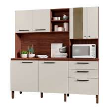 Armário de Cozinha Compacta 6 Portas e 3 Gavetas 182 cm Megan Nogueira/Off White - Pallazio