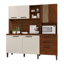 Armário de Cozinha Compacta 6 Portas e 3 Gavetas 182 cm Megan Ripado Nogueira/Off White - Pallazio