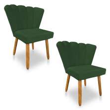 Kit 02 Cadeiras Poltrona Flor Veludo Verde Pés Palito Castanho - Pallazio
