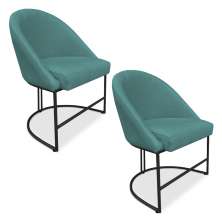Kit 02 Cadeiras Poltrona de Jantar Bela Suede Azul Turquesa Base Metálica Industrial Preto - Pallazio