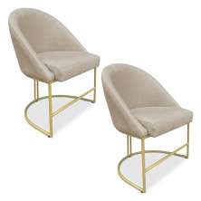 Kit 02 Cadeiras Poltrona de Jantar Bela Suede Base Metálica Industrial Dourado - Pallazio