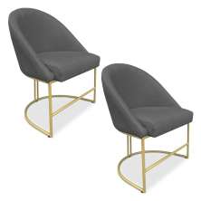 Kit 02 Cadeiras Poltrona de Jantar Bela Suede Grafite Base Metálica Industrial Dourado - Pallazio