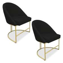 Kit 02 Cadeiras Poltrona de Jantar Bela Suede Preto Base Metálica Industrial Dourado - Pallazio