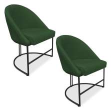Kit 02 Cadeiras Poltrona de Jantar Bela Suede Verde Base Metálica Industrial Preto - Pallazio
