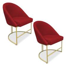 Kit 02 Cadeiras Poltrona de Jantar Bela Suede Vermelho Base Metálica Industrial Dourado - Pallazio