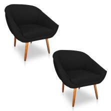 Kit 02 Poltronas Bianca Suede Preto Pés Palito Castanho - Pallazio