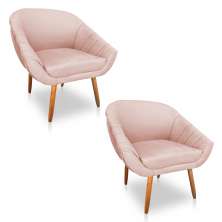 Kit 02 Poltronas Bianca Suede Rosa Bebê Pés Palito Castanho - Pallazio