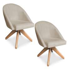 Kit 02 Poltronas Cadeira Giratória Bela Suede Bege Base de Madeira - Pallazio