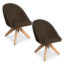 Kit 02 Poltronas Cadeira Giratória Bela Suede Marrom Base de Madeira - Pallazio