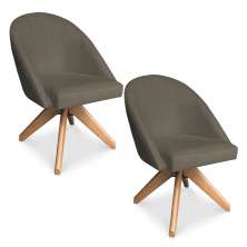Kit 02 Poltronas Cadeira Giratória Bela Suede Marrom Rato Base de Madeira - Pallazio