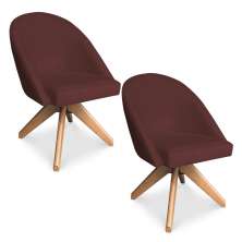 Kit 02 Poltronas Cadeira Giratória Bela Suede Marsala Base de Madeira - Pallazio