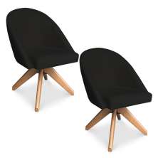 Kit 02 Poltronas Cadeira Giratória Bela Suede Preto Base de Madeira - Pallazio