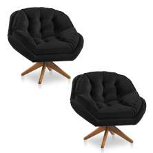 Kit 02 Poltronas Chicago Giratória Veludo Preto Base de Madeira - Pallazio