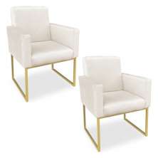 Kit 02 Poltronas Clarice Veludo Bege Base Metálica Industrial Dourado - Pallazio