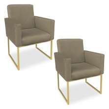 Kit 02 Poltronas Clarice Veludo Capuccino Base Metálica Industrial Dourado - Pallazio