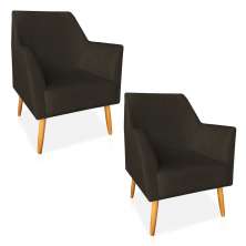 Kit 02 Poltronas Decorativa Julia Veludo Marrom Pés Palito Castanho - Pallazio