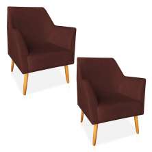 Kit 02 Poltronas Decorativa Julia Veludo Marsala Pés Palito Castanho - Pallazio