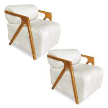 Kit 02 Poltronas Decorativa Marselha Veludo Base de Madeira - Pallazio