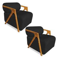 Kit 02 Poltronas Decorativa Marselha Veludo Marrom Base de Madeira - Pallazio