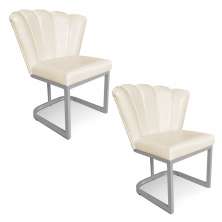Kit 02 Poltronas Flor Corano Bege Base Metálica Industrial Prata - Pallazio