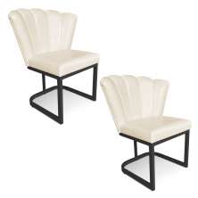 Kit 02 Poltronas Flor Corano Bege Base Metálica Industrial Preto - Pallazio