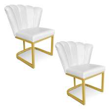 Kit 02 Poltronas Flor Corano Branco Base Metálica Industrial Dourado - Pallazio